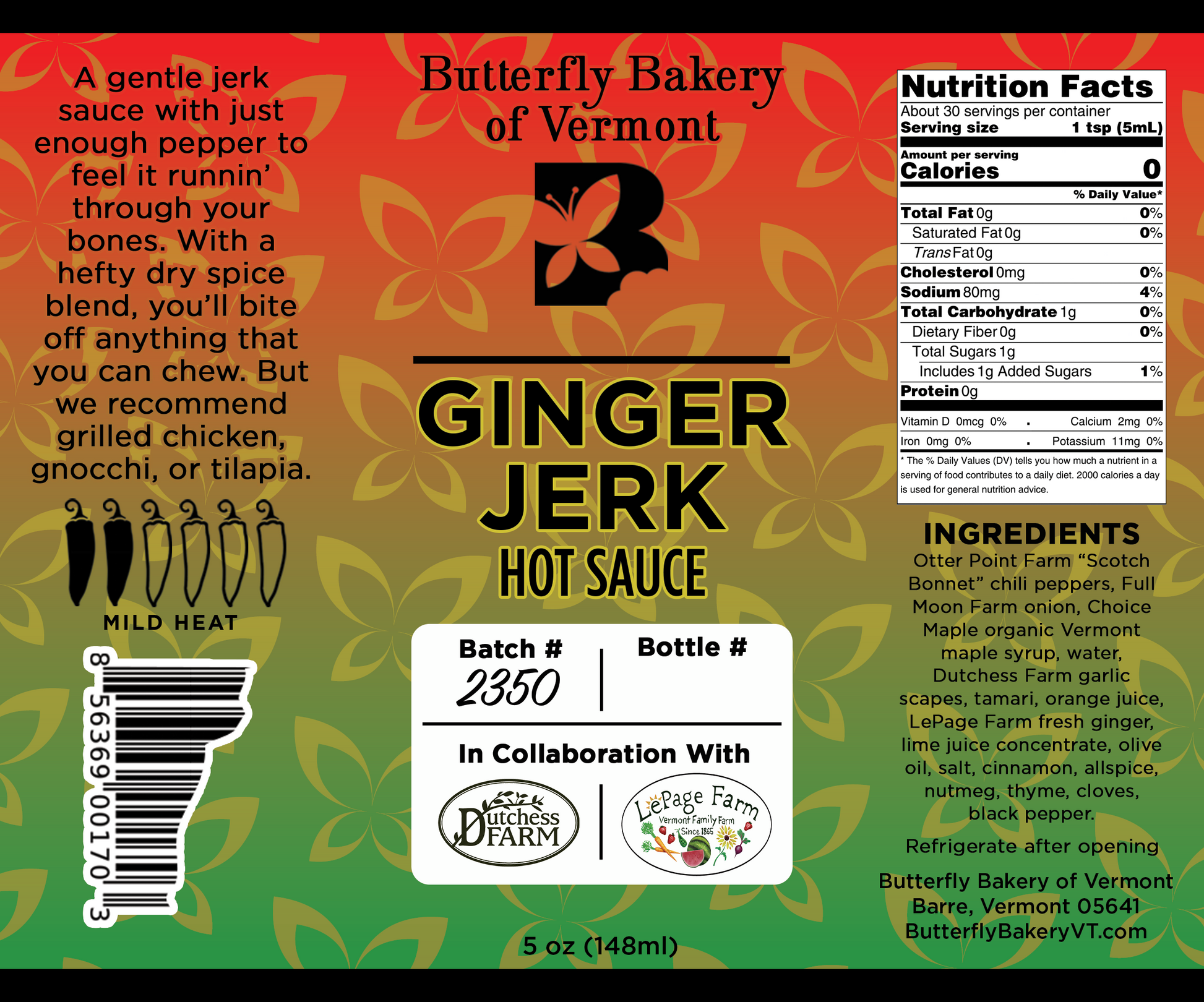 Ginger Jerk Hot Sauce - Butterfly Bakery of Vermont