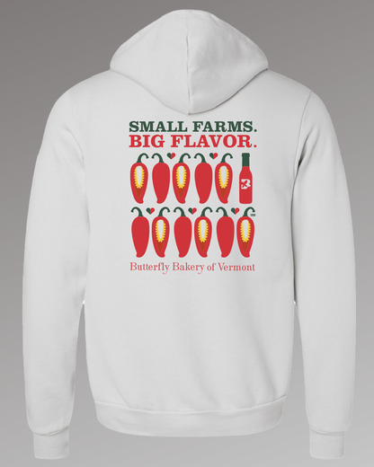 Beenanza Small Farms Big Flavor Peppers Full Zip Hoodie - Silver
