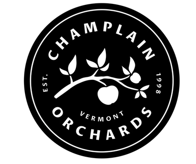 Black and white logo of Champlain Orchards, Vermont.