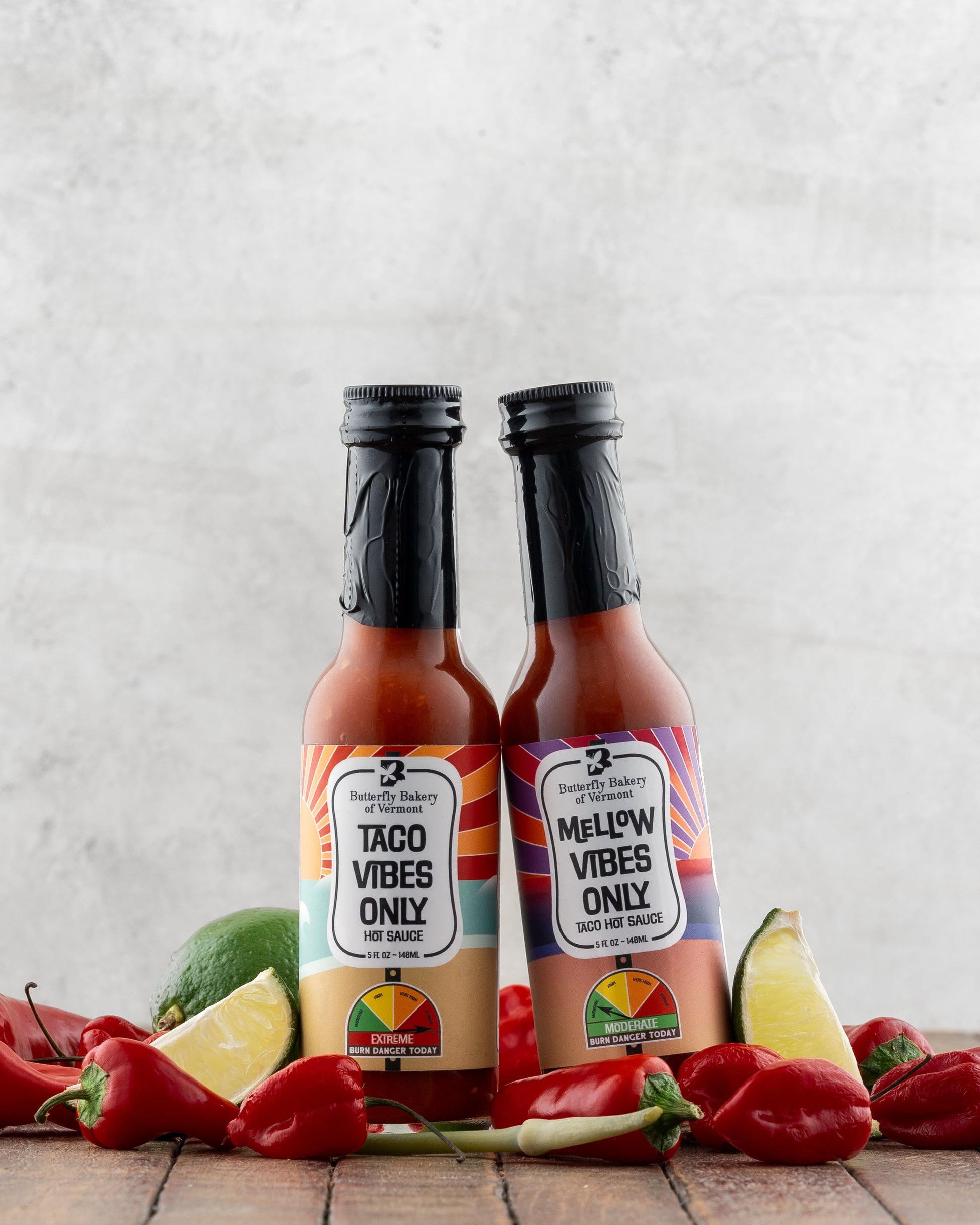 Butterfly Bakery of Vermont Taco Vibes Only and Mellow Vibes Only Hot Sauces