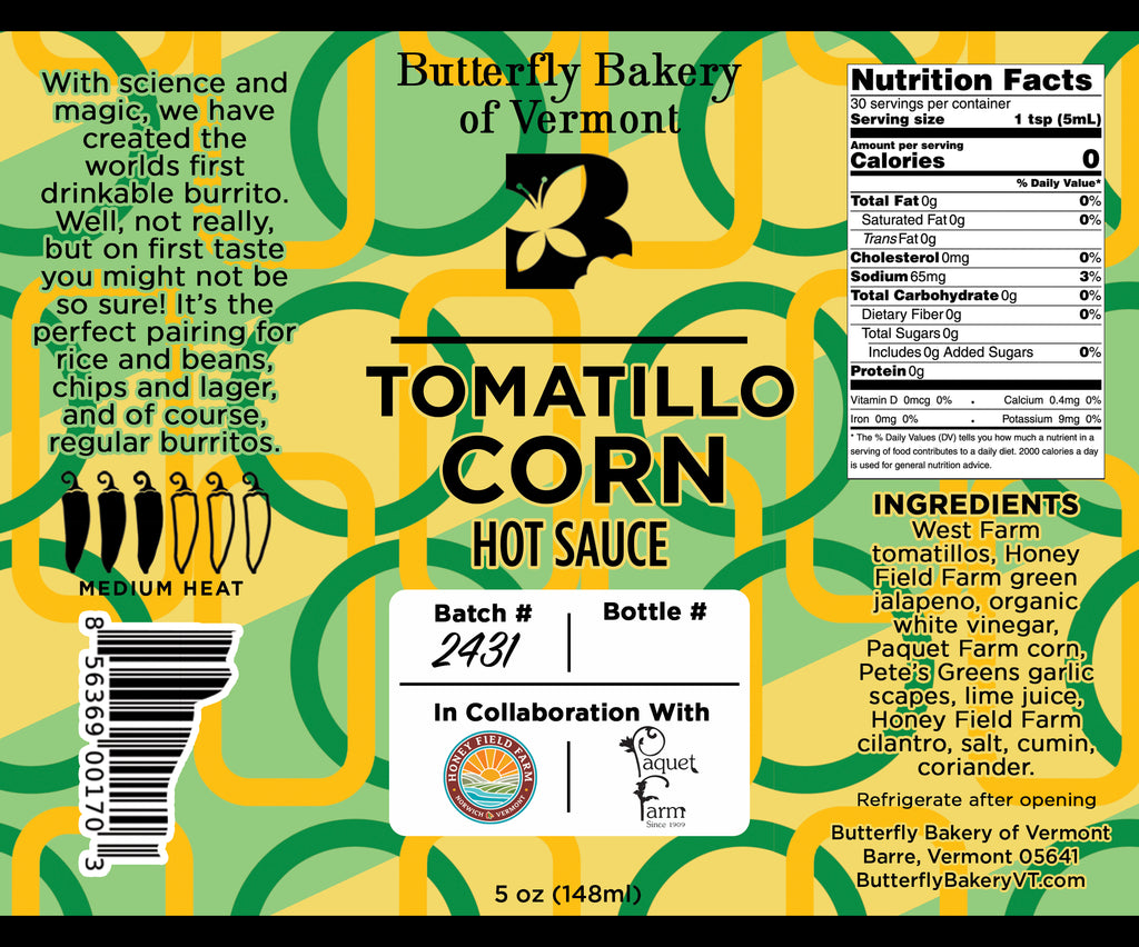 Tomatillo Corn Hot Sauce - Butterfly Bakery of Vermont