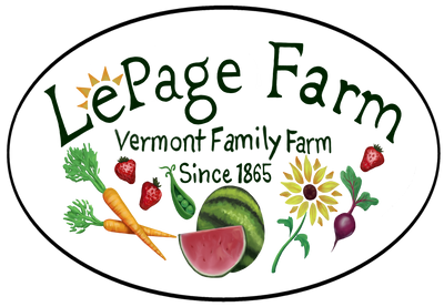 Logo of LePage Farm with farm name, family farm text, and farm products.