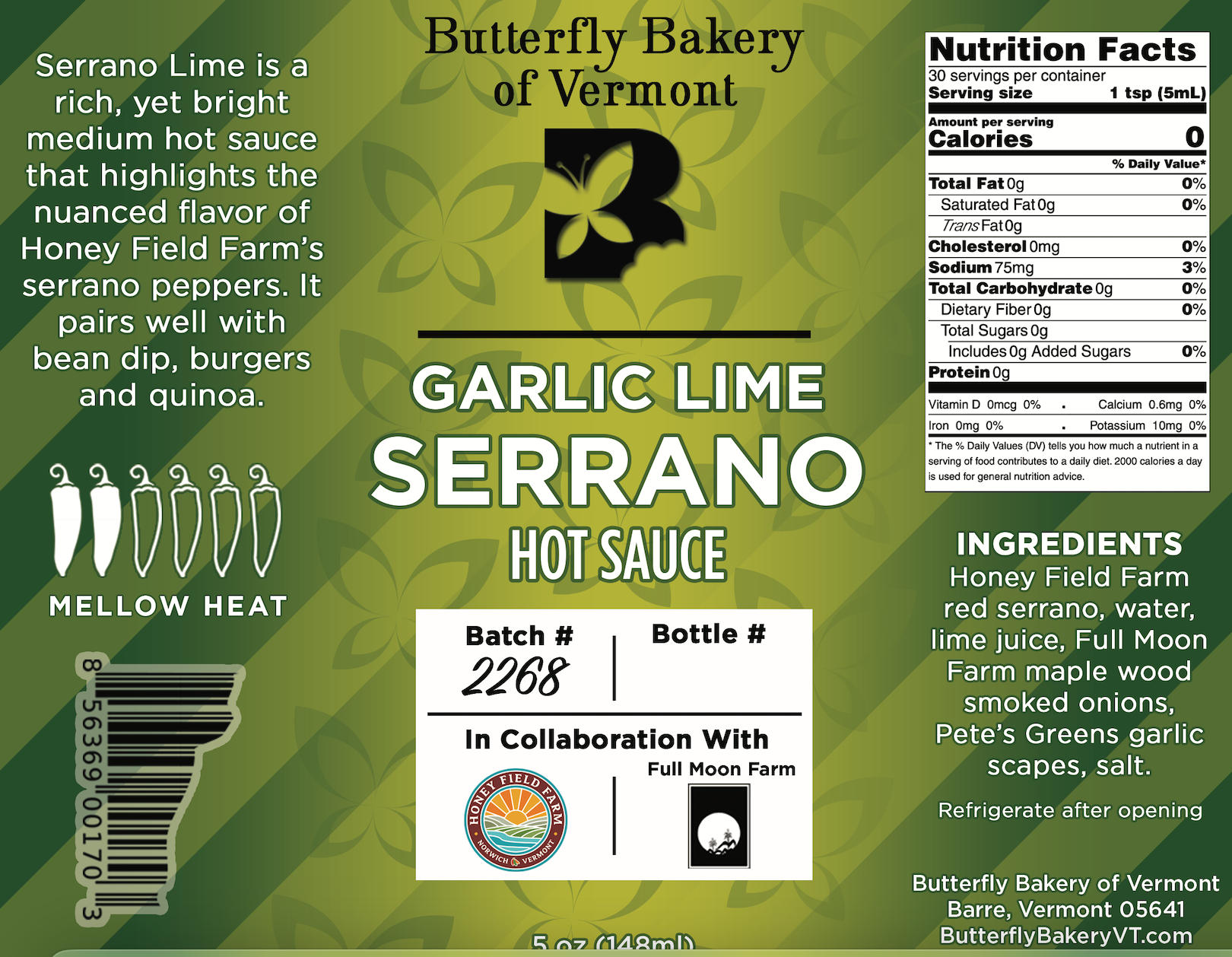 Garlic Lime Serrano Hot Sauce - Butterfly Bakery of Vermont