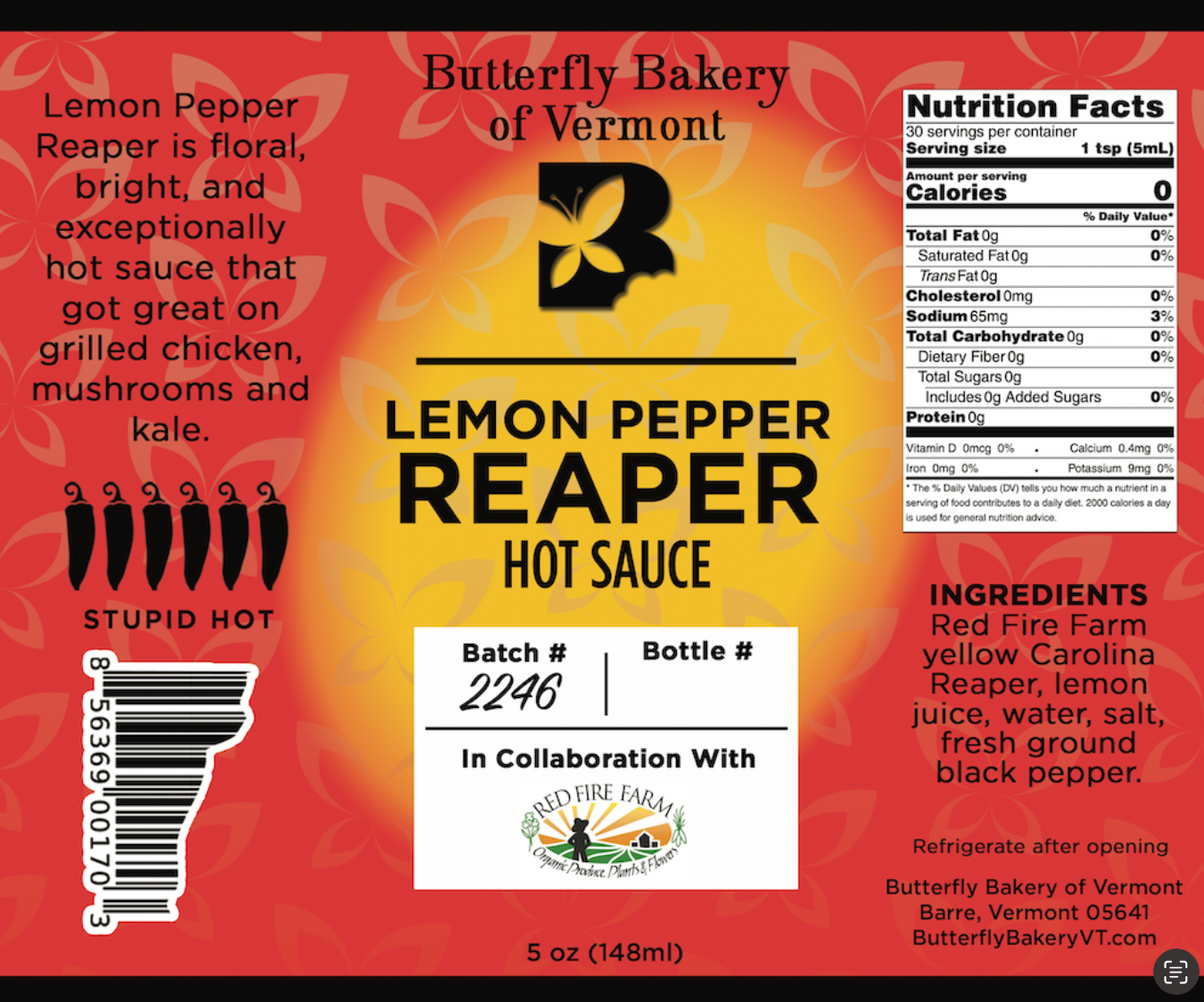 Lemon Pepper Reaper Hot Sauce - Butterfly Bakery of Vermont