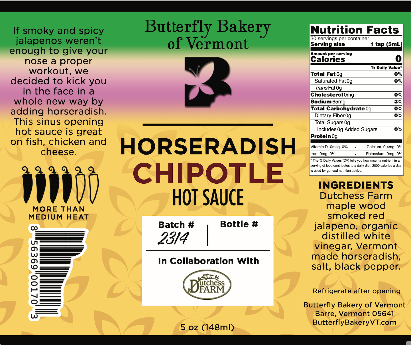 Horseradish Chipotle Hot Sauce - Butterfly Bakery of Vermont