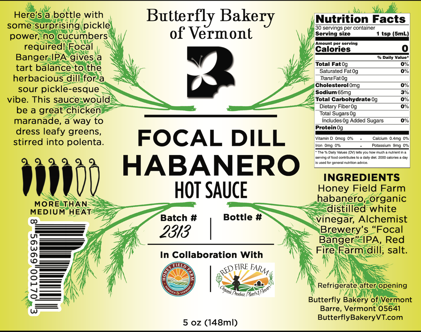 Focal Dill Habanero Hot Sauce - Butterfly Bakery of Vermont