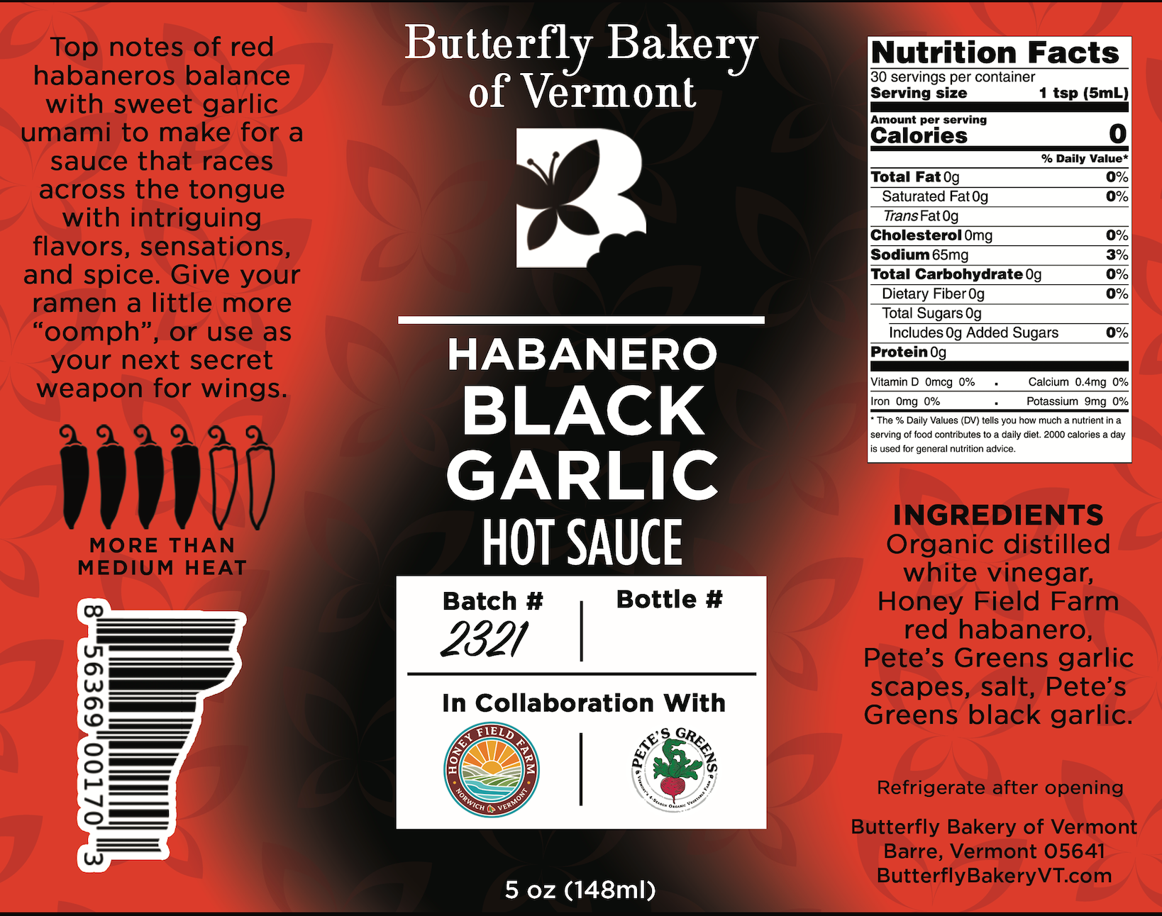Habanero Black Garlic Hot Sauce - Butterfly Bakery of Vermont