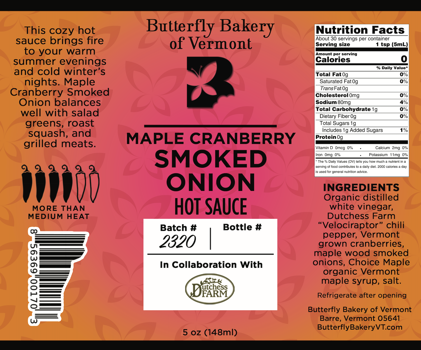 Maple Cranberry Smoked Onion Hot Sauce - Butterfly Bakery of Vermont