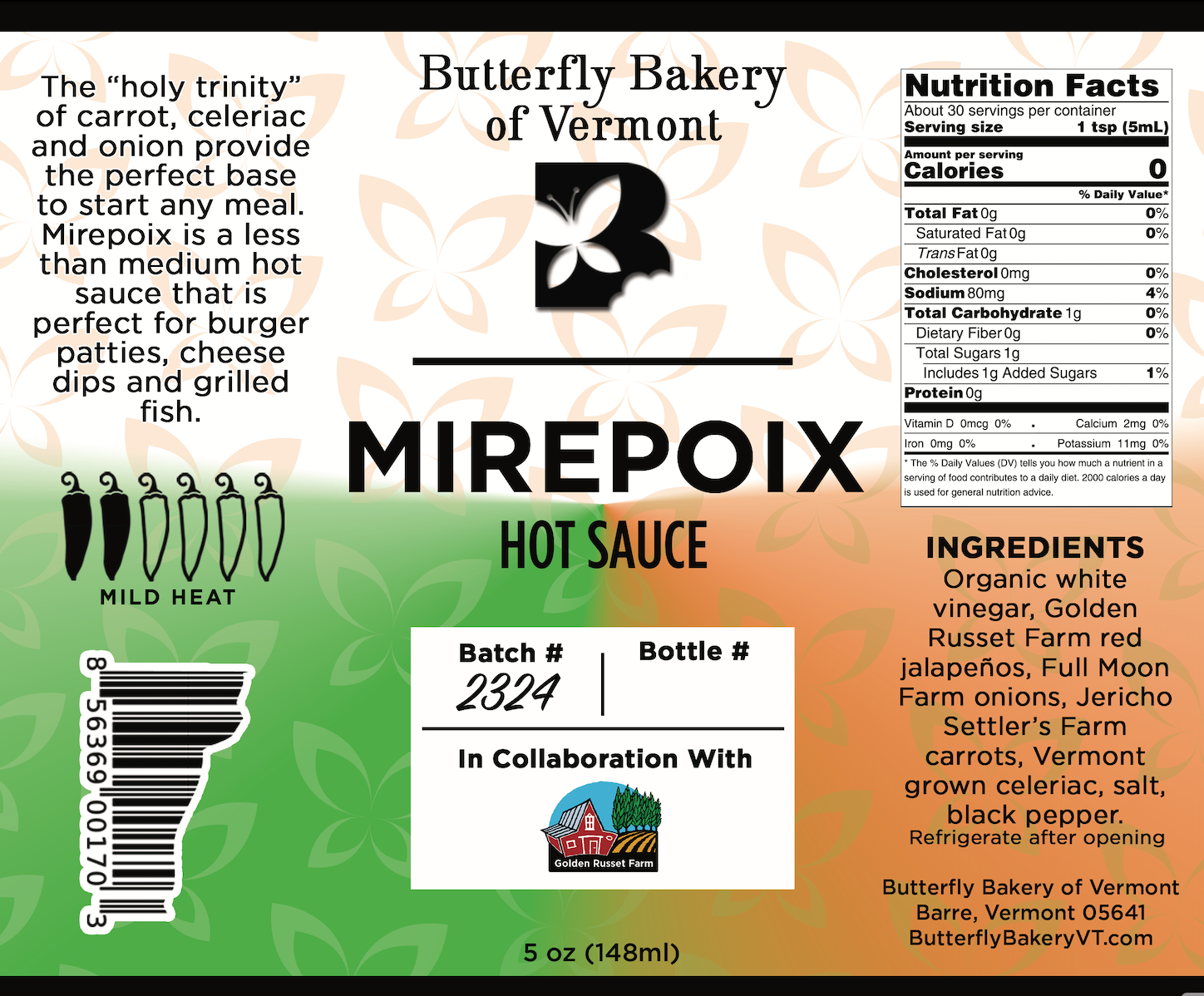 Mirepoix Hot Sauce - Butterfly Bakery of Vermont