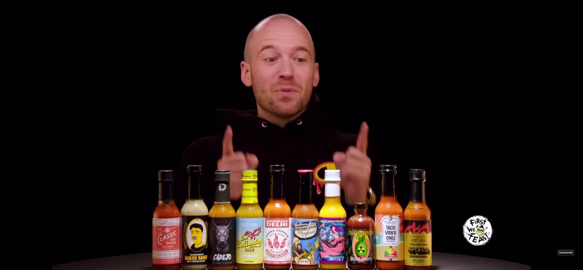 Video clip of Sean Evans announcing Butterfly Bakery of Vermont's Taco Vibes Only hot sauce as part of Hot One's season 20 lineup