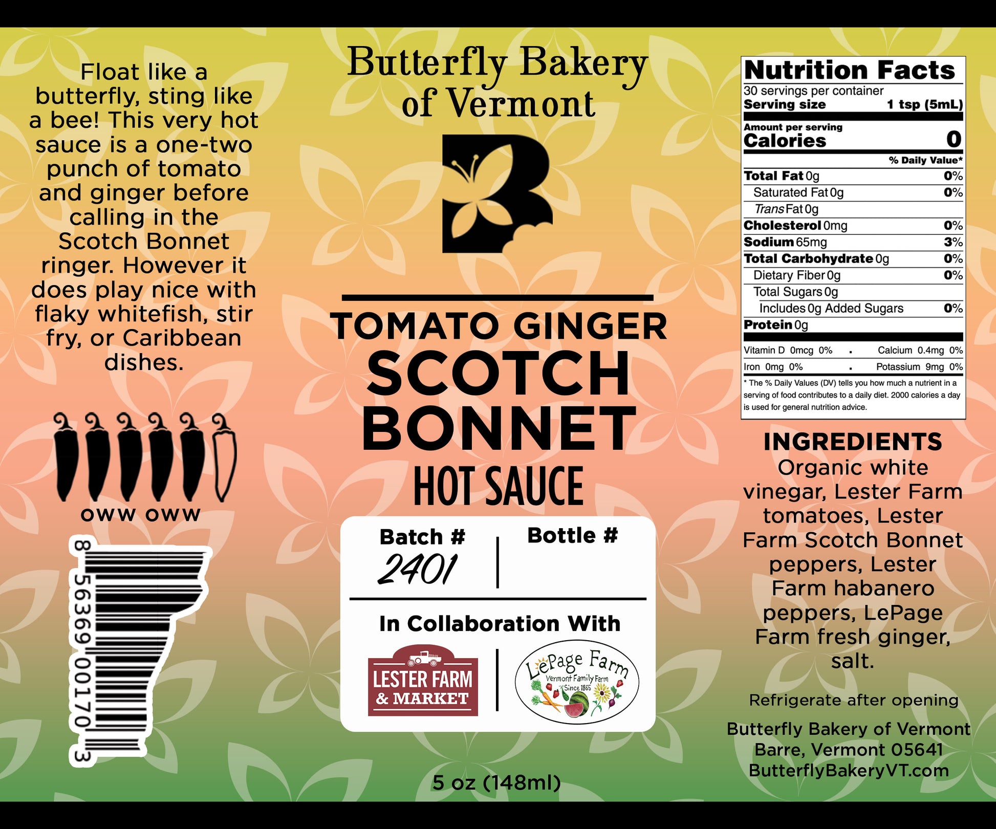 Tomato Ginger Scotch Bonnet Hot Sauce - Butterfly Bakery of Vermont