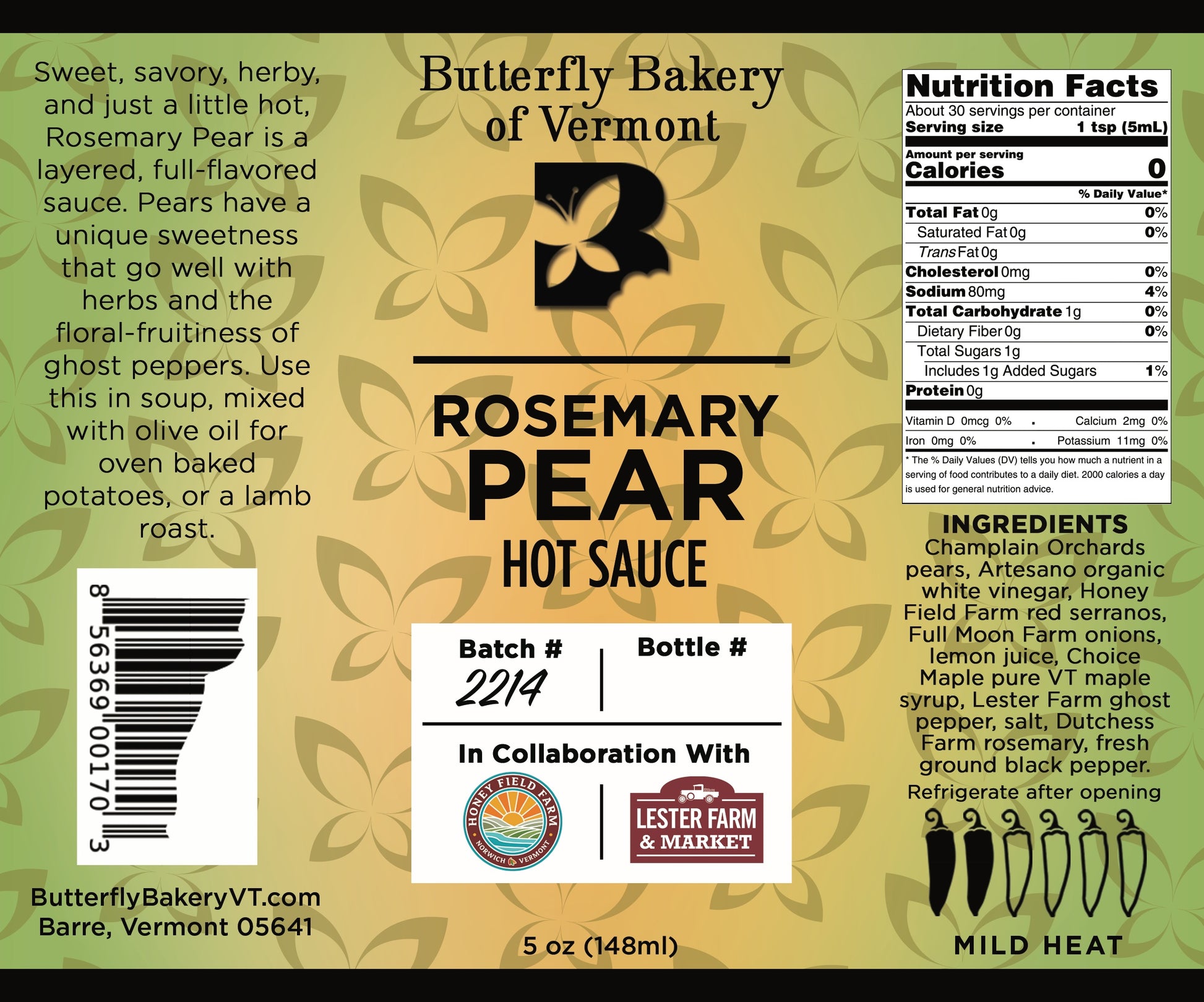 Rosemary Pear Hot Sauce - Butterfly Bakery of Vermont