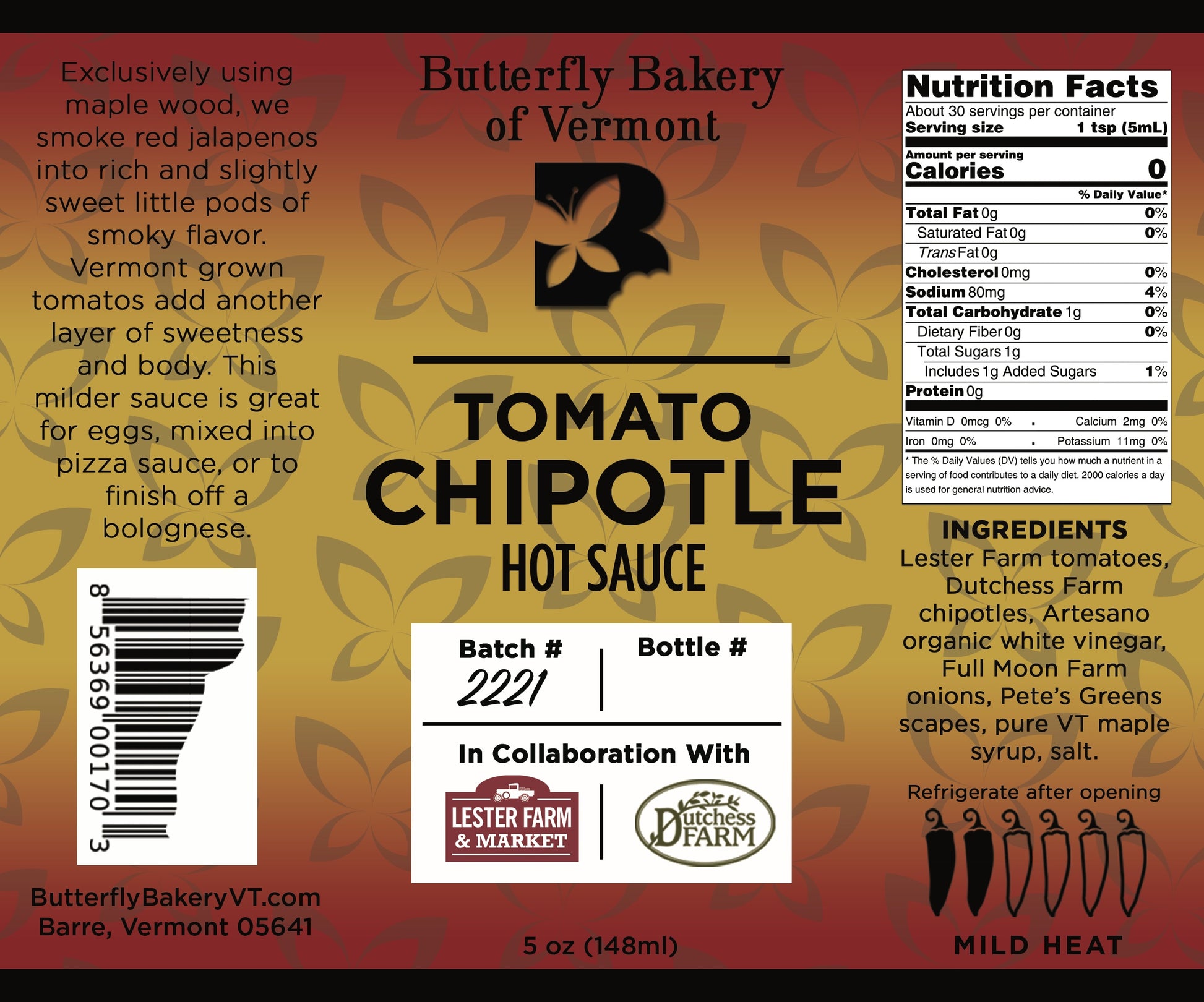 Tomato Chipotle Hot Sauce - Butterfly Bakery of Vermont
