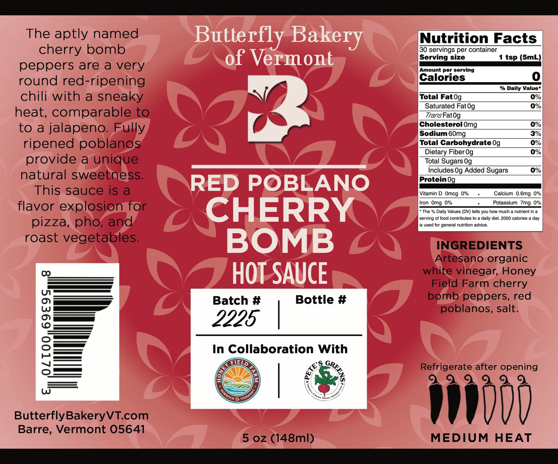 Red Poblano Cherry Bomb Hot Sauce - Butterfly Bakery of Vermont