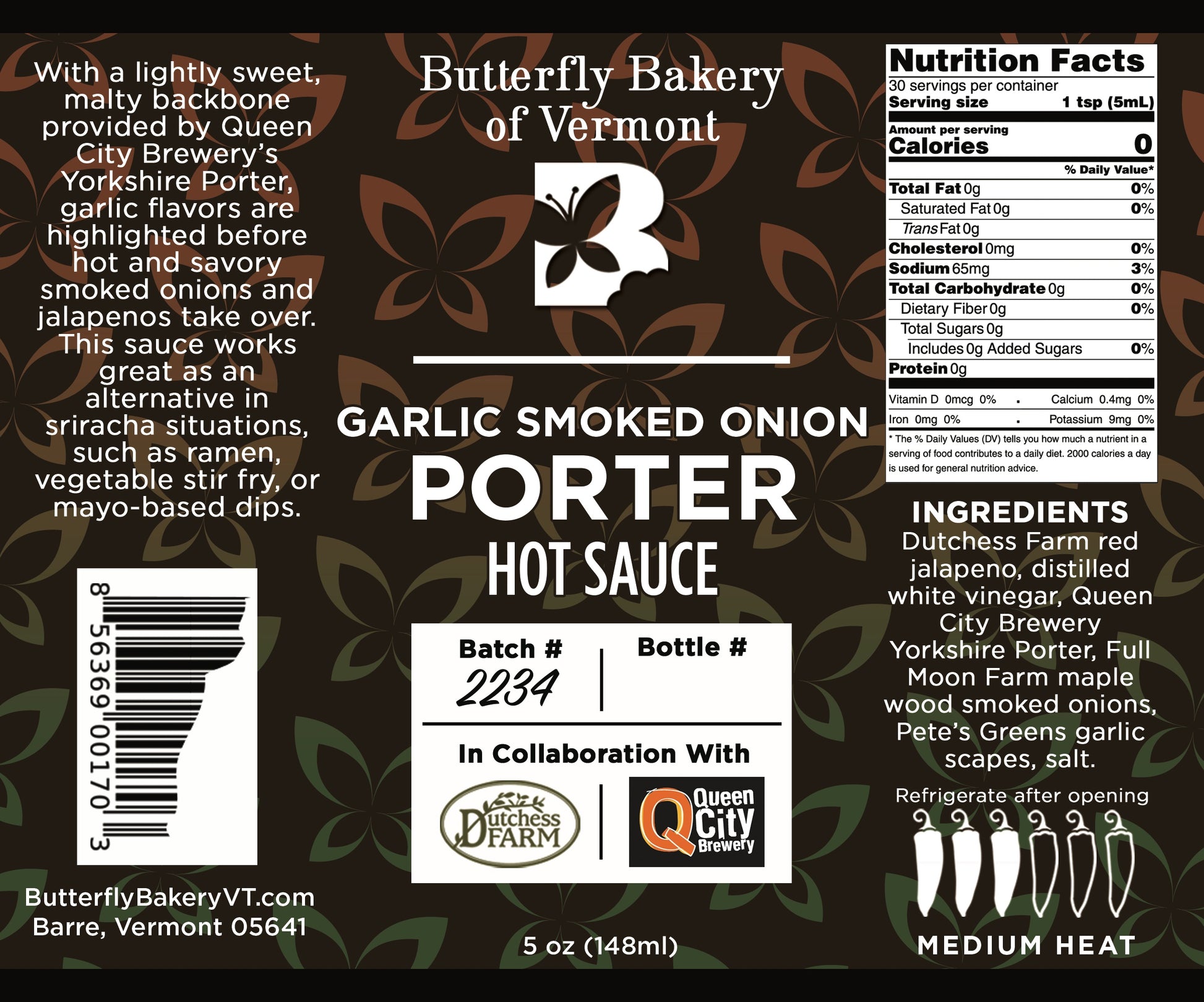 Garlic Smoked Onion Porter Hot Sauce - Butterfly Bakery of Vermont