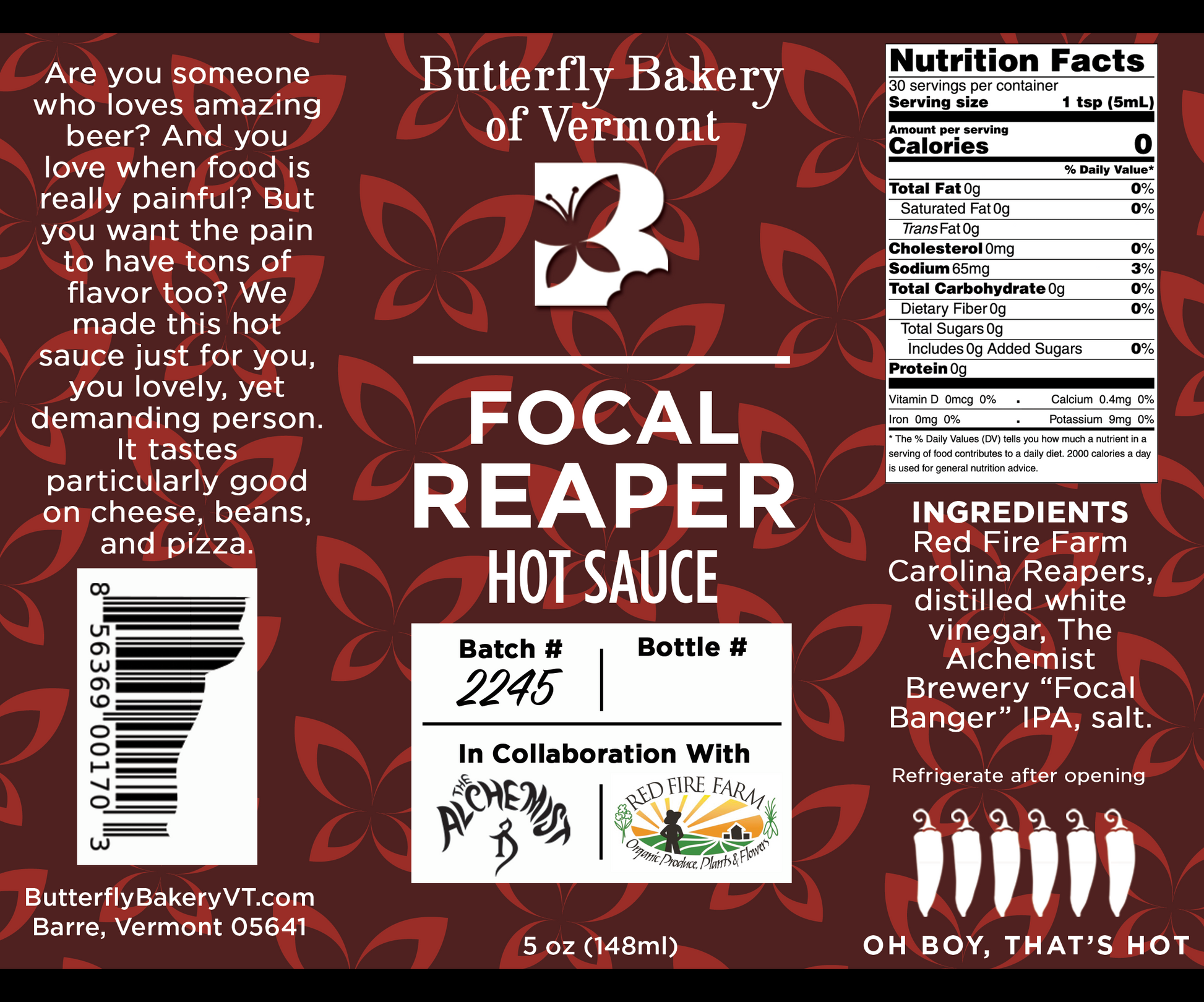 Focal Reaper Hot Sauce - Butterfly Bakery of Vermont